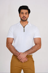 Gambluss Thermal Zipper Polo Shirt -White